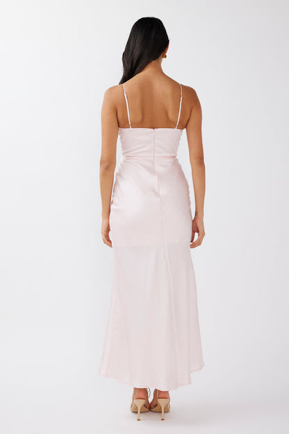 Honeysuckle Floral Neckline Midi Dress Pink