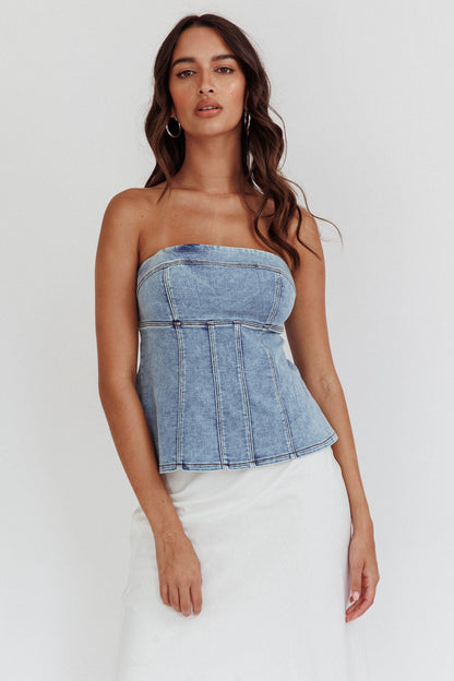 Cathlin Strapless Top Denim Blue