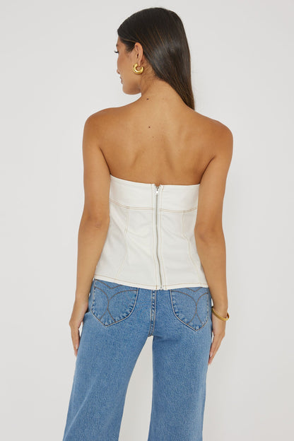 Cathlin Contrast Stitching Strapless Top White