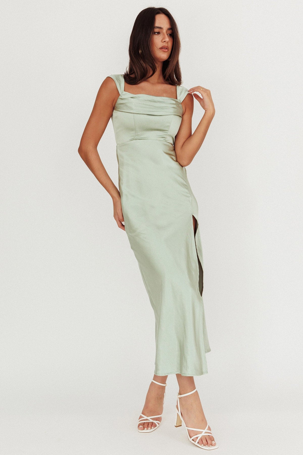 Lucinda Off-Shoulder V-Back Dress Sage