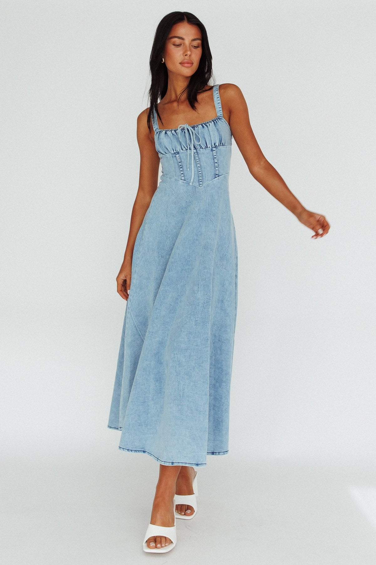 Sweet Pea Tied Bust Maxi Dress Denim Blue
