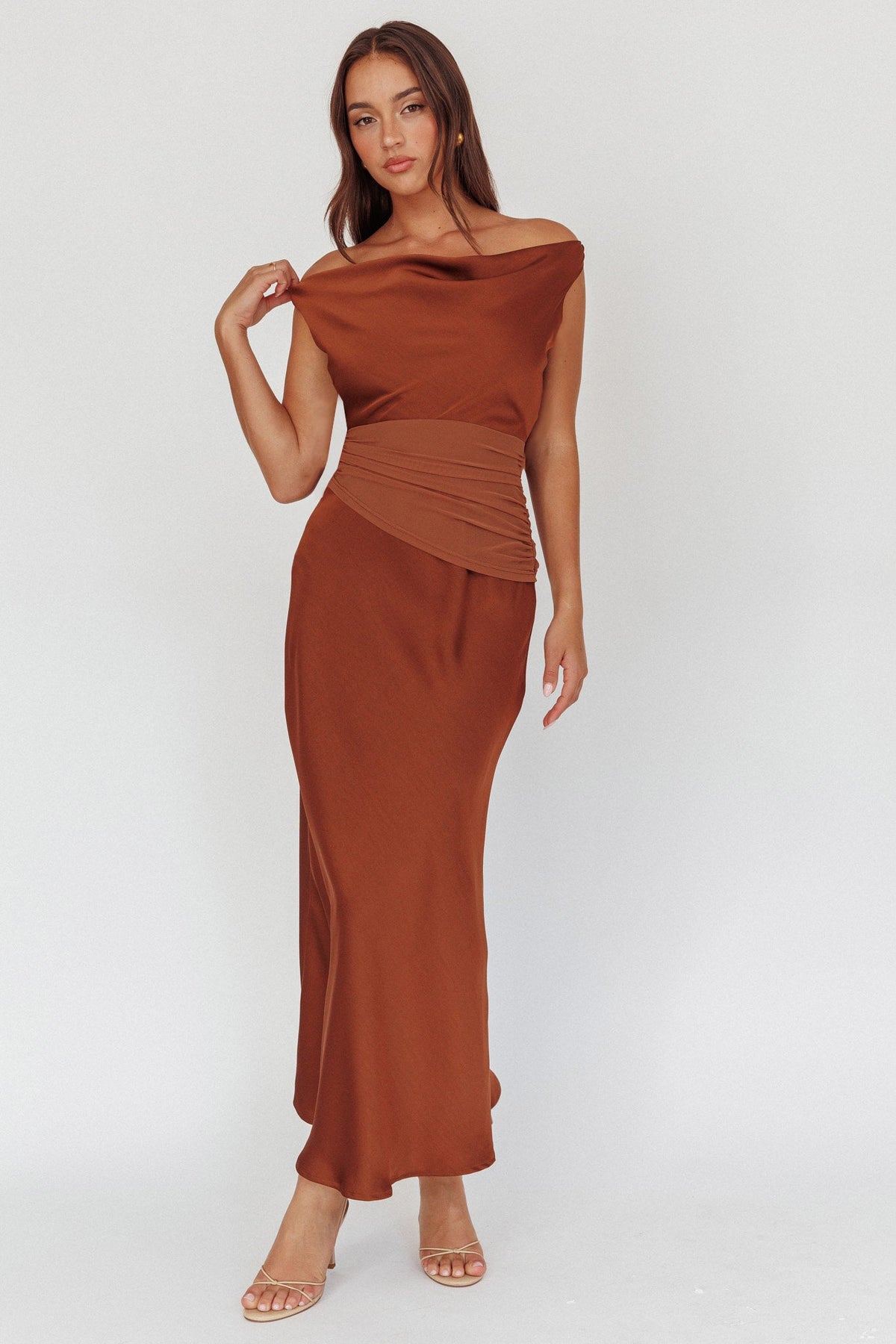 Isabella Open Cowl Back Maxi Dress Cocoa