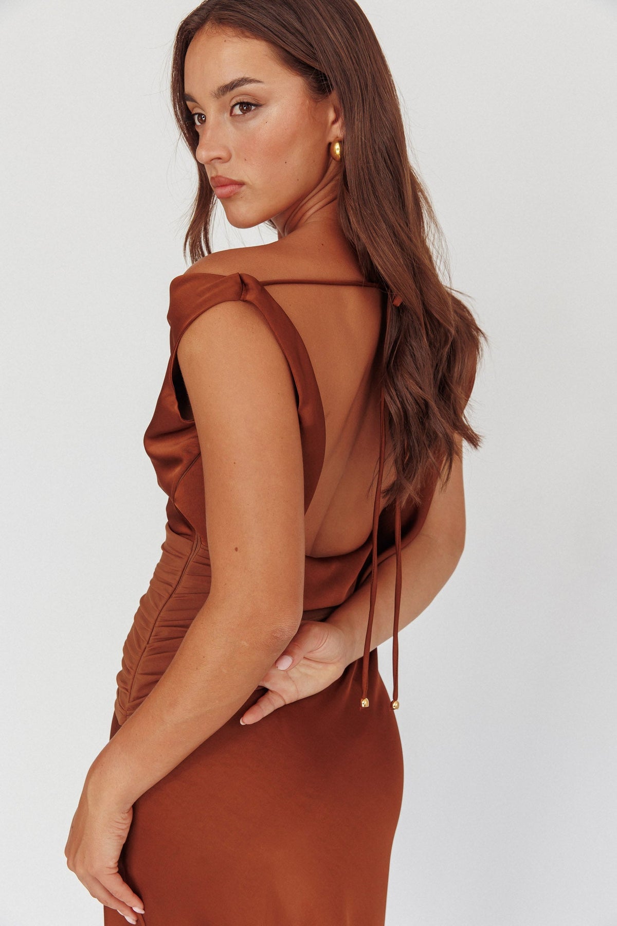 Isabella Open Cowl Back Maxi Dress Cocoa