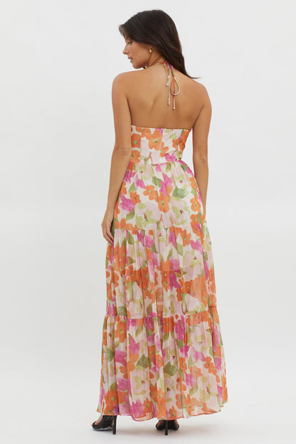 Main Attraction Halterneck Dress Print Pink