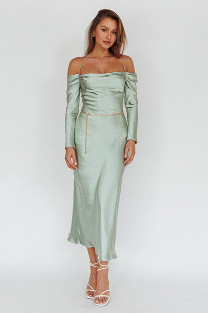 Ellory Long Sleeve Off-Shoulder Dress Sage