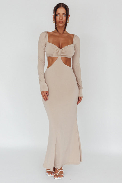 Vienna Long Sleeve Cut-Out Waist Maxi Dress Oat