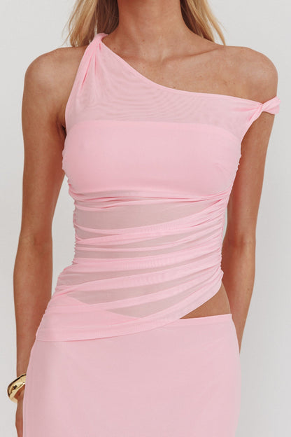 Lorely Ruched Bodice Twist Strap Maxi Dress Pink