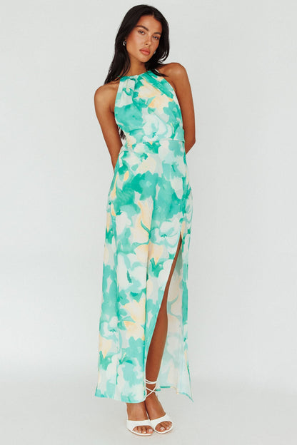 Val Cowl Back Maxi Dress Floral Green