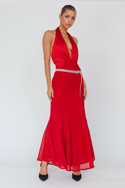 Vision Halterneck Midi Dress Cherry