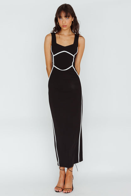 Shenae Piping Trim Maxi Dress Black