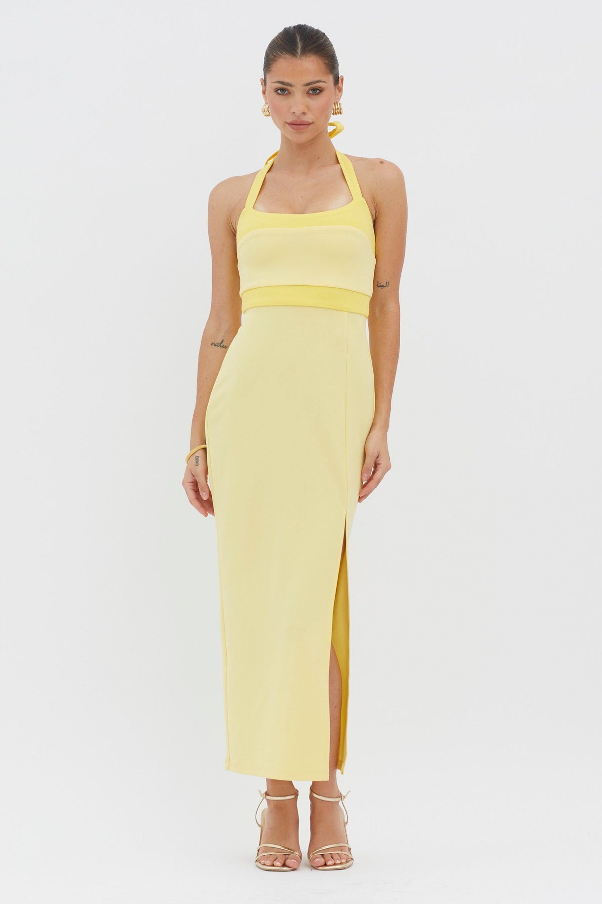 Canary Islands Halterneck Midi Dress Yellow