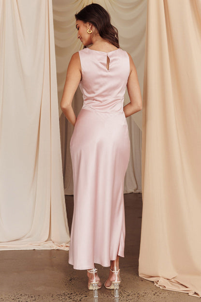 Fluttering Hearts Cowl Neck Sleeveless Midi Dress Blush