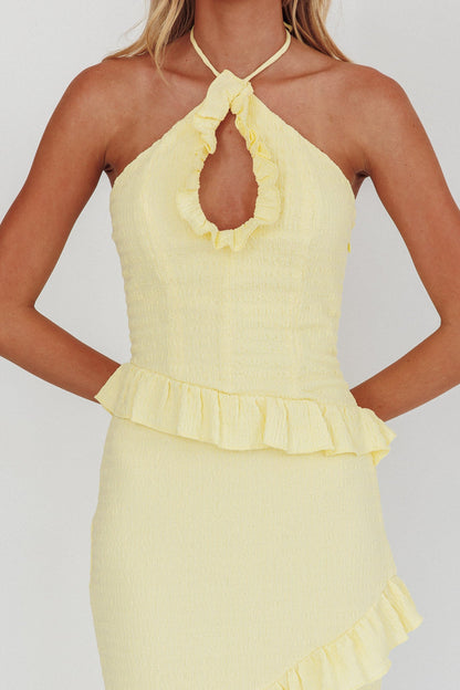 Clemence Smocked Frill Trim Maxi Dress Lemon