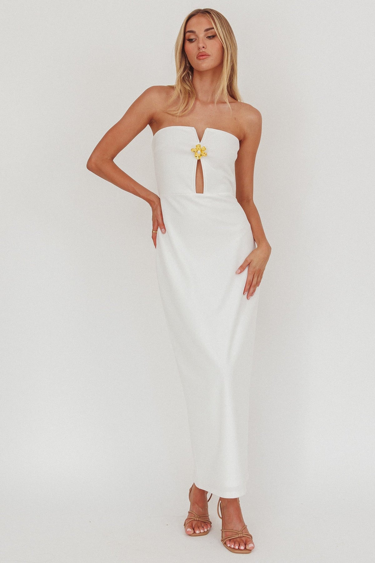 Sonrisa Strapless Cut-Out Maxi Dress White