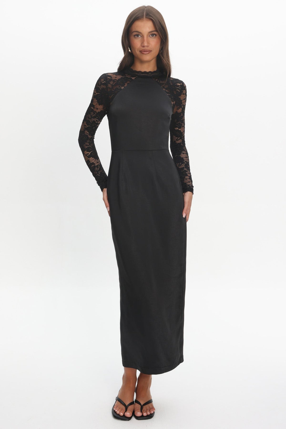 Lucha Lace Sleeve Maxi Dress Black