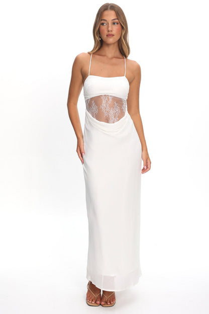 These Days Backless Lace Waist Maxi Dress White