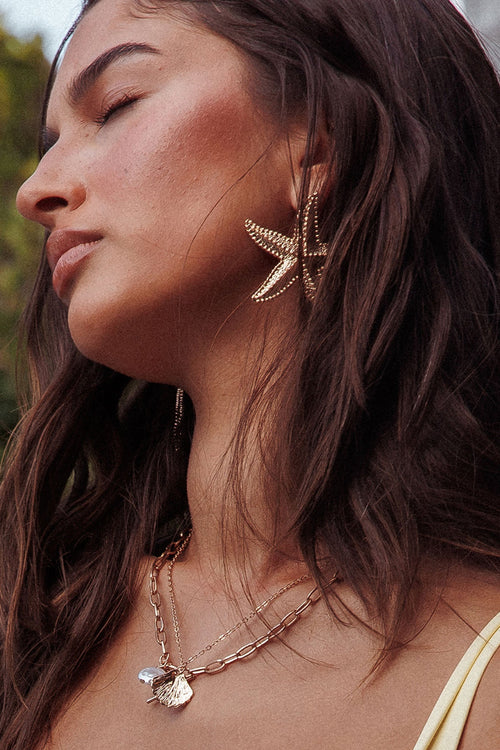 Delphin Starfish Drop Earrings Gold