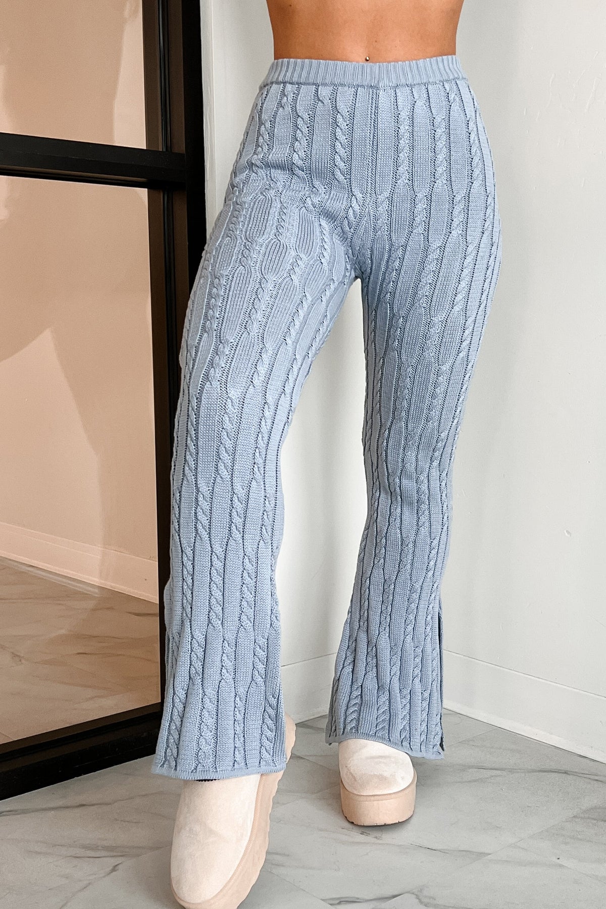 DOORBUSTER Unplugged Mode Cable Knit Flare Pants (Light Blue)