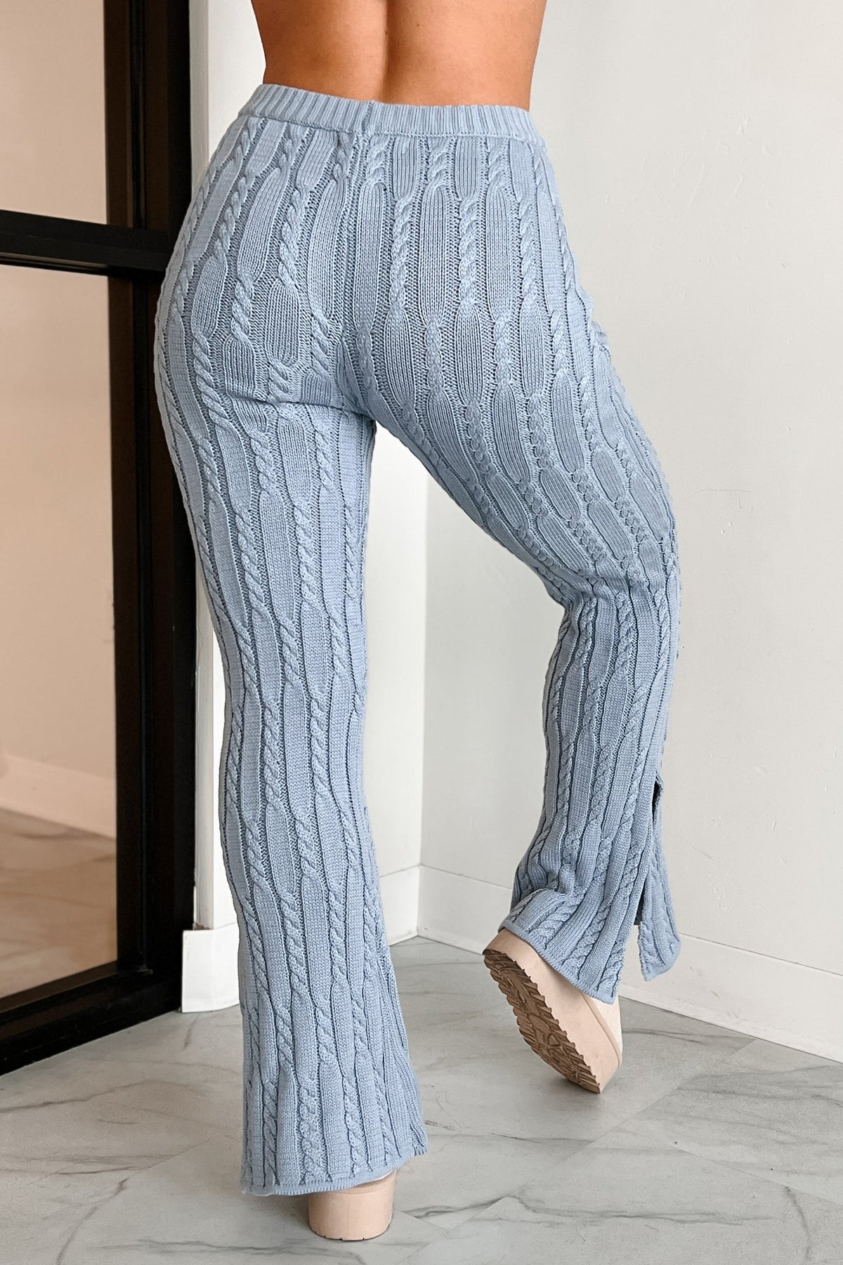 DOORBUSTER Unplugged Mode Cable Knit Flare Pants (Light Blue)