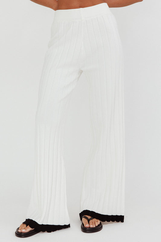 Liloh Contrast Trim Ribbed Knit Pants White