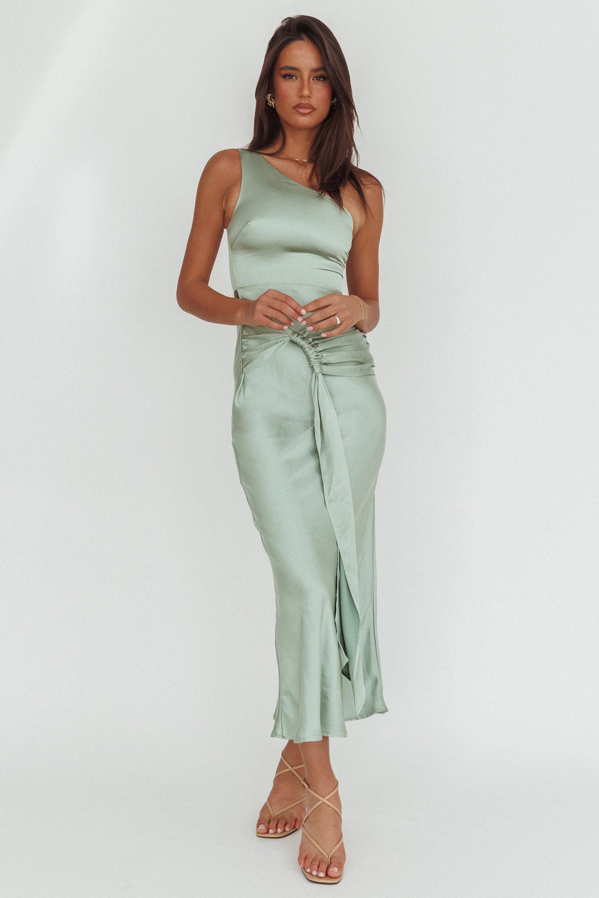 Luli One-Shoulder Waist Sash Maxi Dress Sage