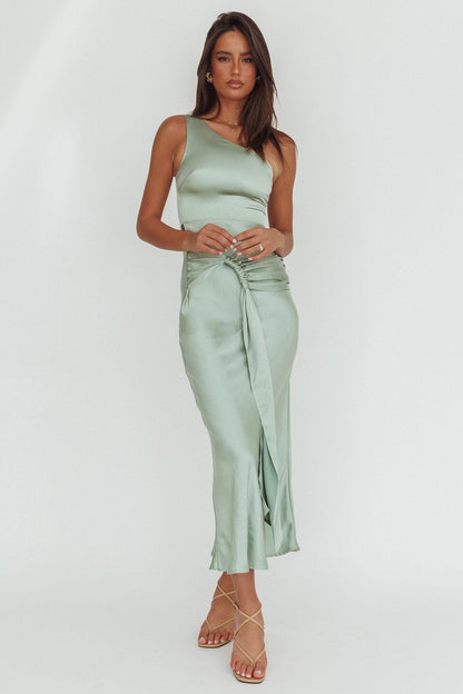 Luli One-Shoulder Waist Sash Maxi Dress Sage