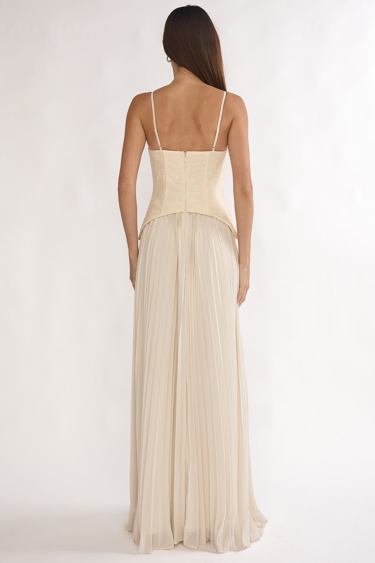 Cambridge Accordion Pleat Corset Dress Cream