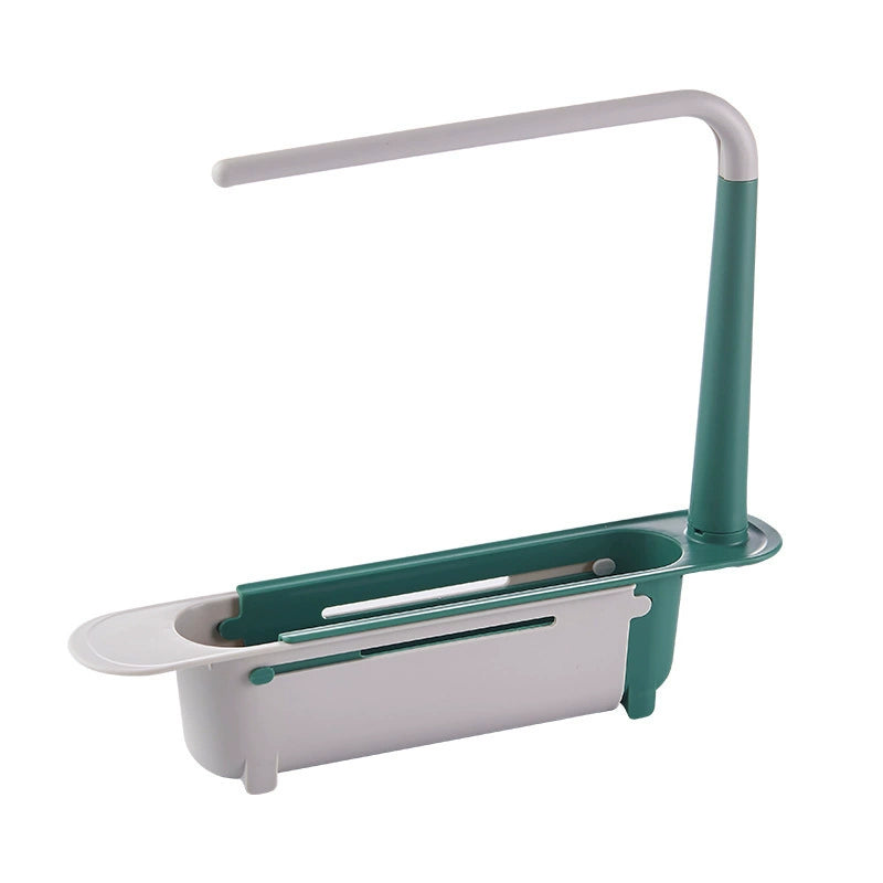 Telescopic Sink Organizer Rack with Towel Bar – Adjustable Over-Sink Caddy for Sponges & Cleaning Supplies