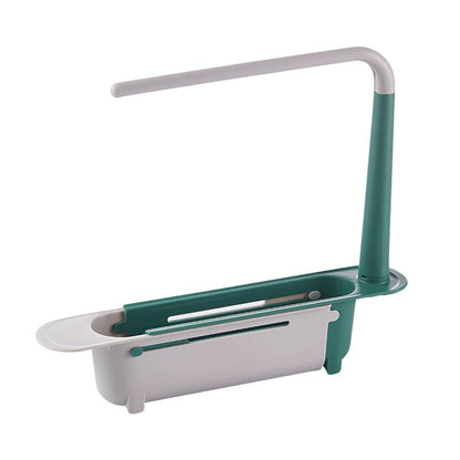 Telescopic Sink Organizer Rack with Towel Bar – Adjustable Over-Sink Caddy for Sponges & Cleaning Supplies
