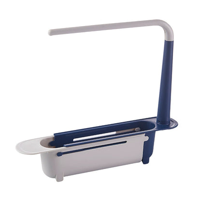 Telescopic Sink Organizer Rack with Towel Bar – Adjustable Over-Sink Caddy for Sponges & Cleaning Supplies