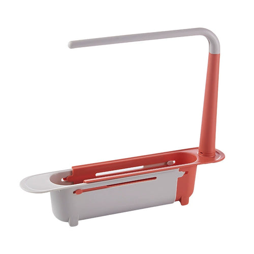 Telescopic Sink Organizer Rack with Towel Bar – Adjustable Over-Sink Caddy for Sponges & Cleaning Supplies