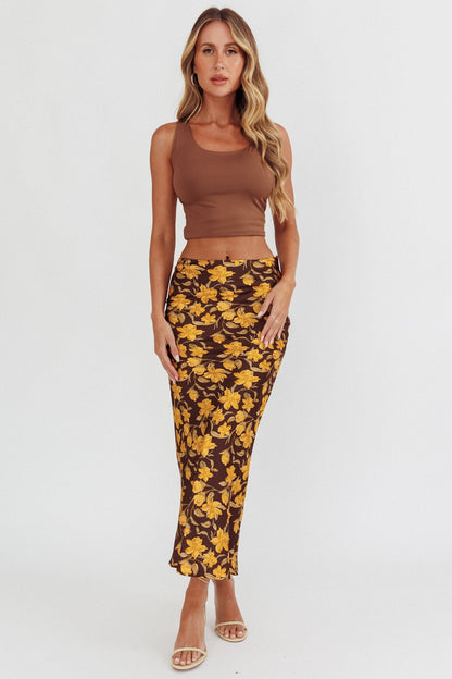 Wild Wanderings Midi Skirt Floral Brown