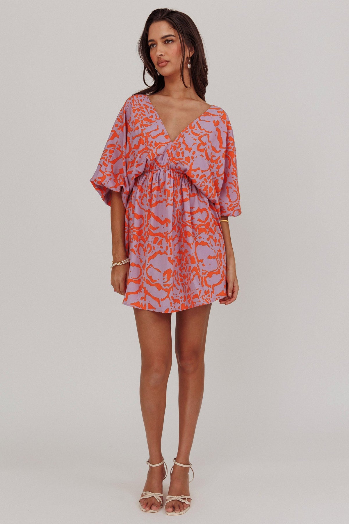 Sugar Coat Print Puff Sleeves Mini Dress Lavender