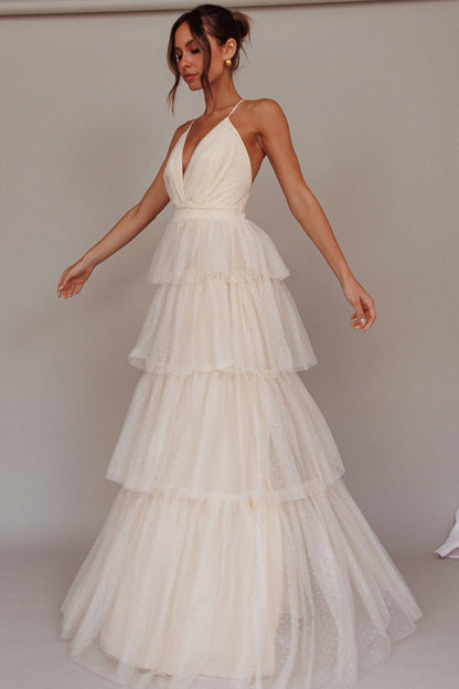 Seylah Tiered Frill Maxi Dress Glitter Cream