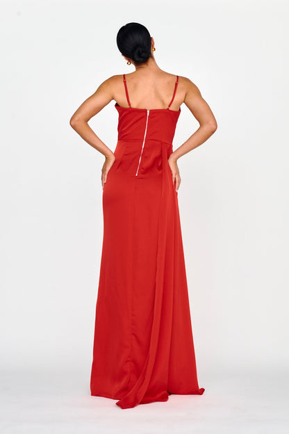 Secret Sweetheart Neckline Split Maxi Dress Red