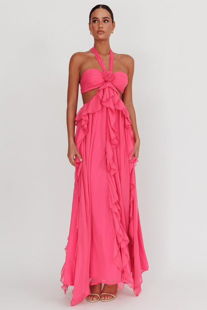 Santiago Cut-Out Ruffle Maxi Dress Fuchsia