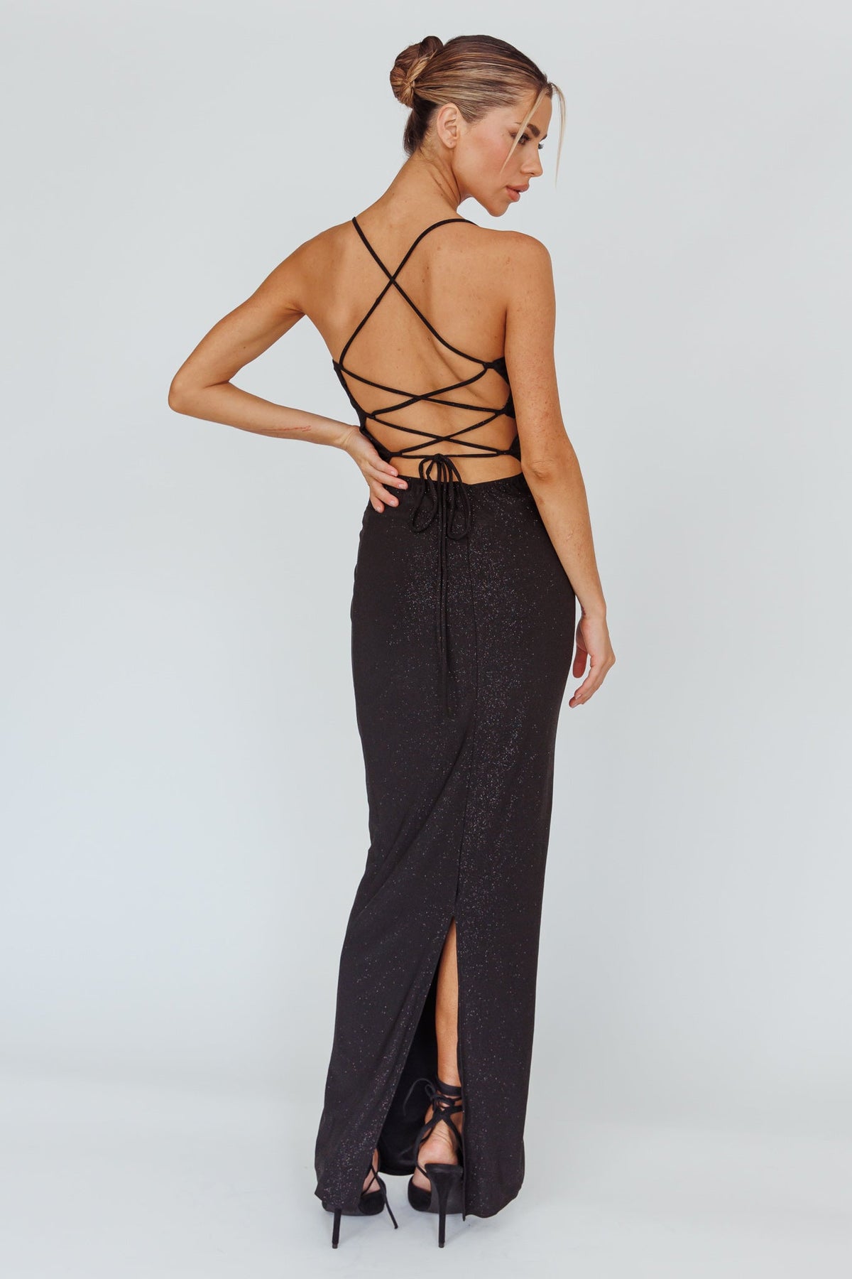 Ailani Lace-Up Back Maxi Dress Sparkle Black