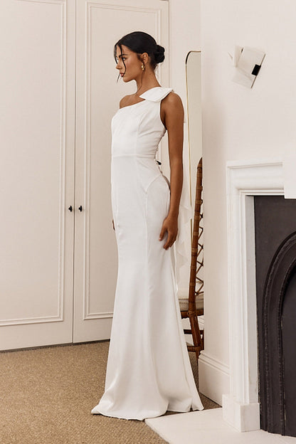 Carriann One-Shoulder Bow Maxi Dress White