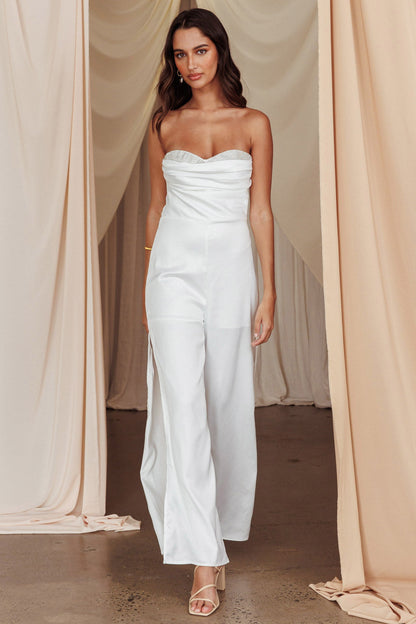 Get Together Side Split Sweetheart Jumpsuit Off White