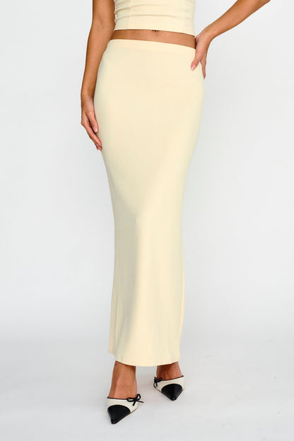 Strike A Pose Ribbed Maxi Skirt Cream