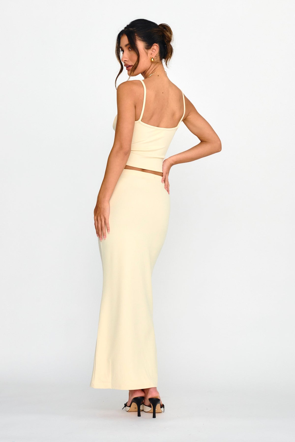 Strike A Pose Ribbed Maxi Skirt Cream