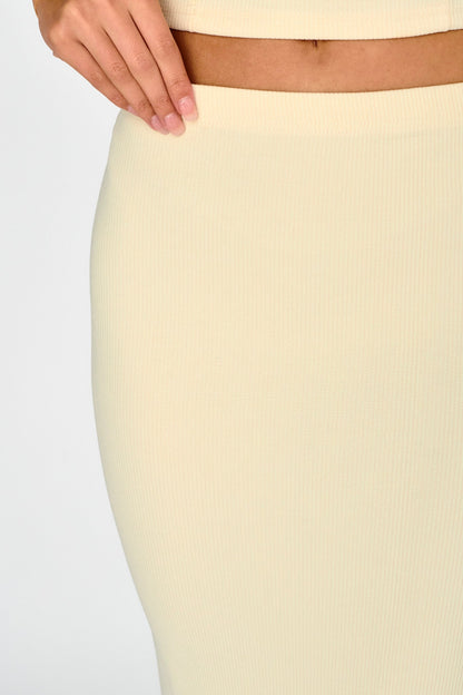 Strike A Pose Ribbed Maxi Skirt Cream