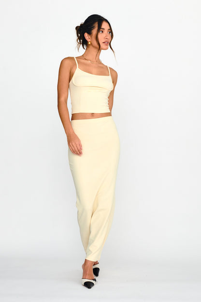 Strike A Pose Ribbed Maxi Skirt Cream