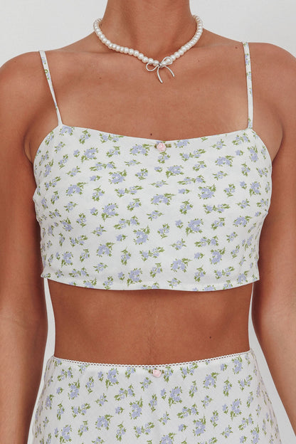 Miss Cupid Cami Crop Top Floral Ivory/Blue