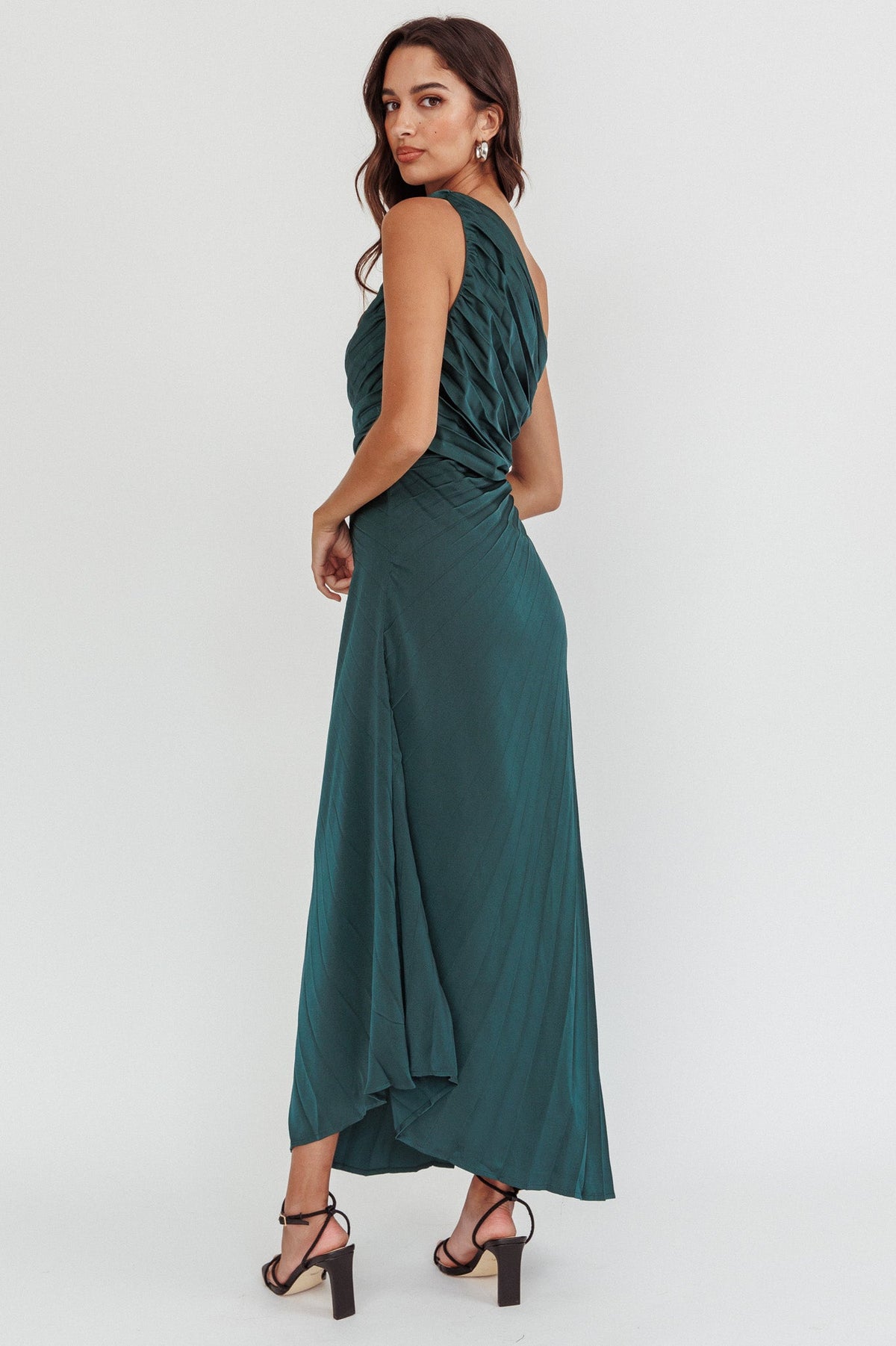 Scarlett One-Shoulder Pleat Maxi Dress Green