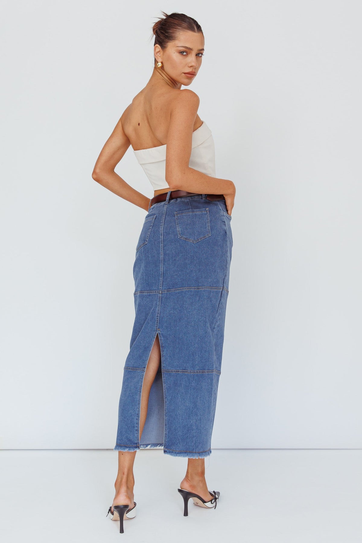 Thalia Pocket Midi Skirt Dark Blue