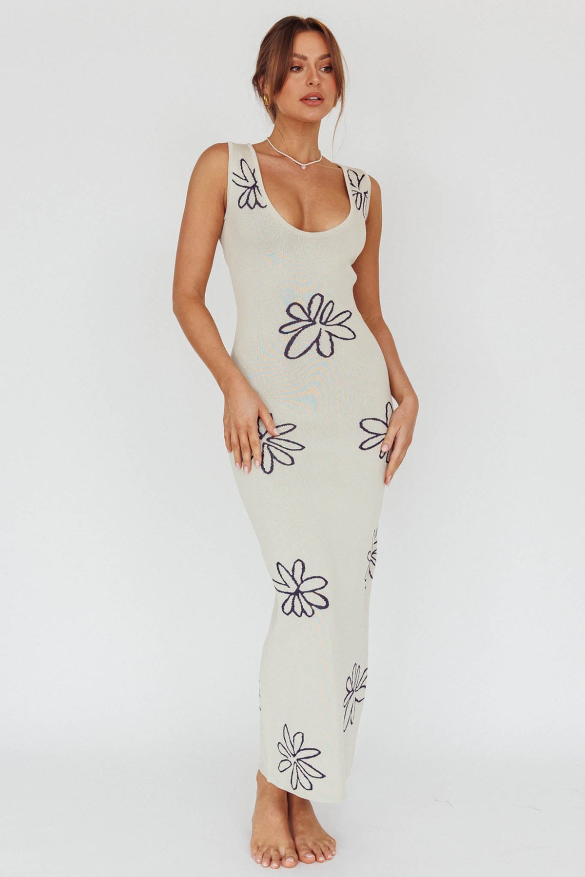 Sunland Knit Maxi Dress Flower Cream