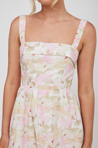 Lisseth Foldover Neckline Midi Dress Floral Pink