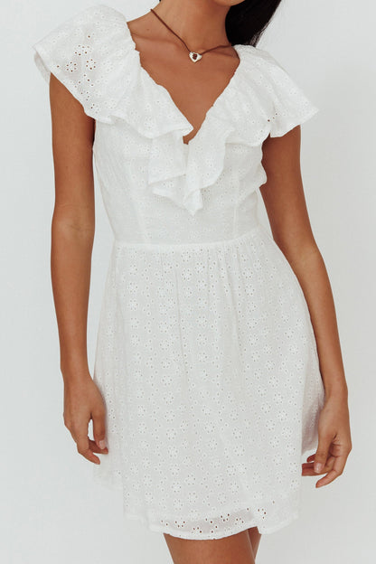 Kiarah Eyelet Ruffle Mini Dress White