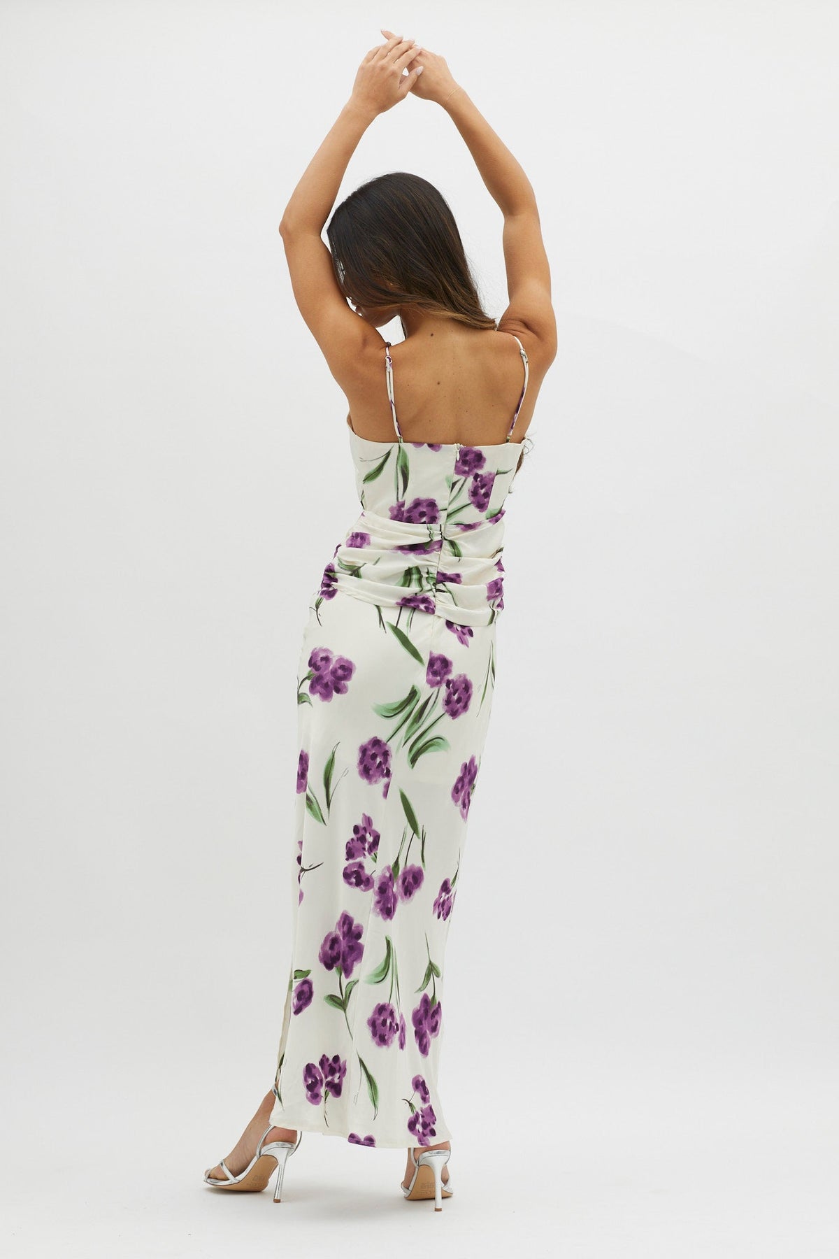 Corinna Tied Waist Split Dress Floral Purple